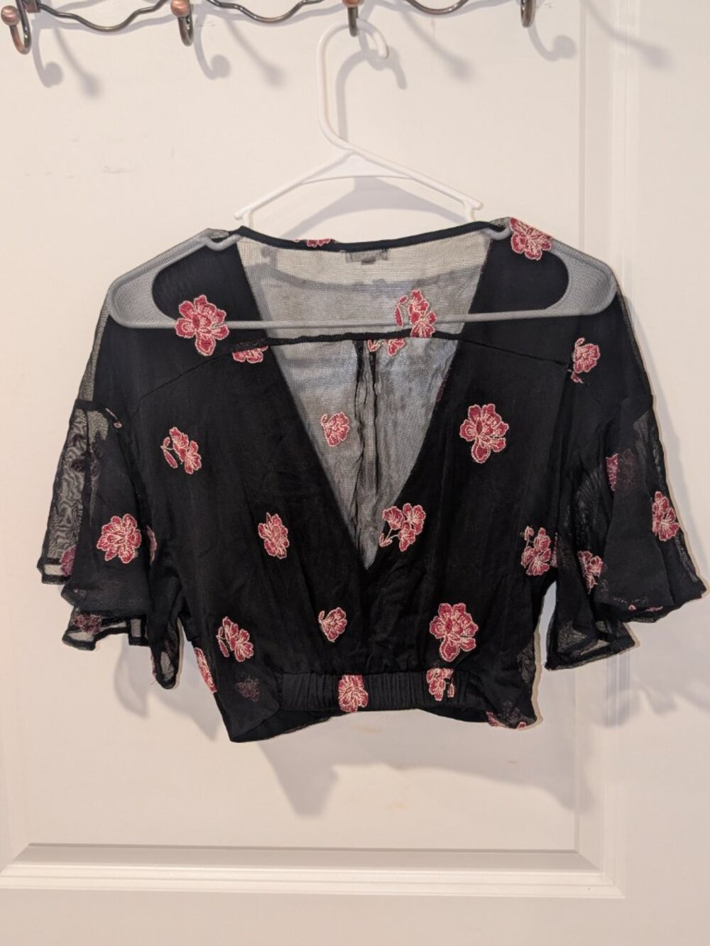 Black Sheer Floral Wrap Top | Romantic Coquette Blouse - Picture 3 of 3